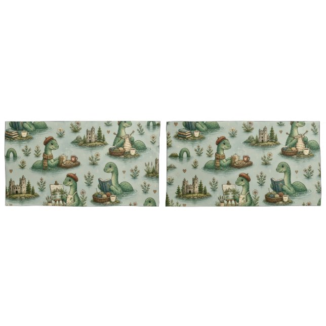 Cozy Cryptids Nessie Loch Ness Monster hobbies  Pillowcase (Front-Set)