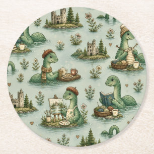 Cozy Cryptids Nessie Loch Ness Monster hobbies Round Paper Coaster