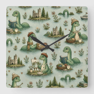Cozy Cryptids Nessie Loch Ness Monster hobbies  Square Wall Clock