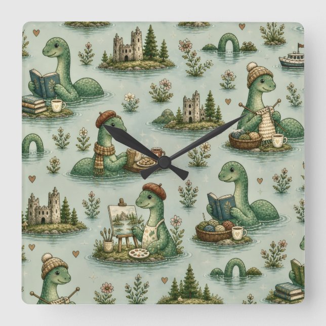 Cozy Cryptids Nessie Loch Ness Monster hobbies  Square Wall Clock (Front)