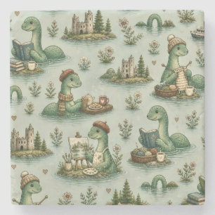 Cozy Cryptids Nessie Loch Ness Monster hobbies Stone Coaster