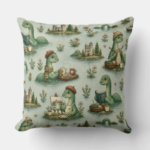 Cozy Cryptids Nessie Loch Ness Monster hobbies Throw Pillow