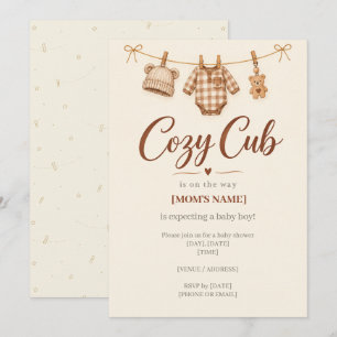 Cozy Cub Clothesline Baby Boy Shower Invitation