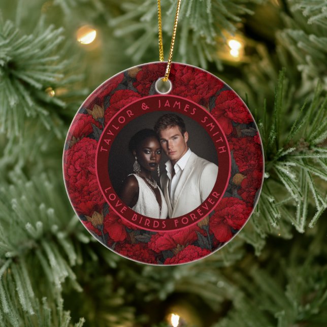 Cozy Custom Carnation Inspired Countryside Wedding Ceramic Ornament (Tree)