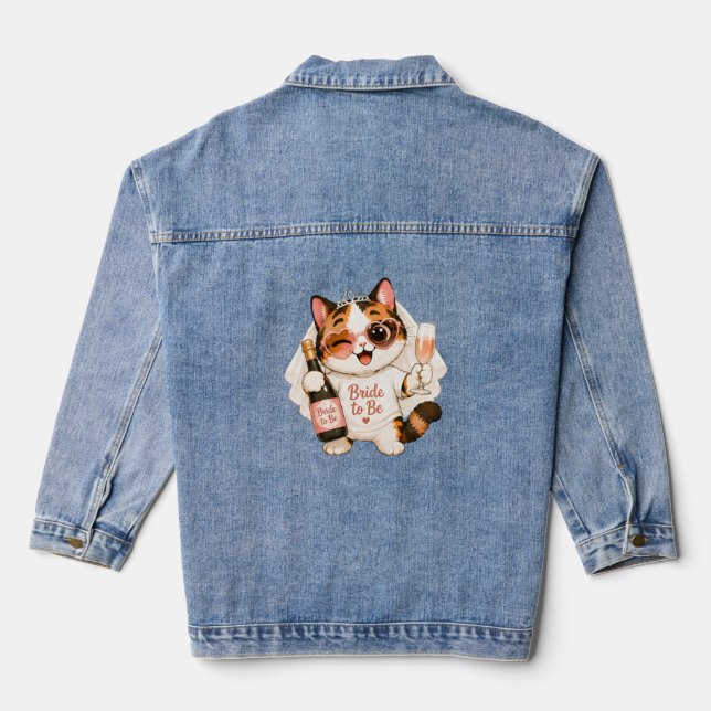 Cozy Cute Calico Cat Bride to be  Denim Jacket (Back)
