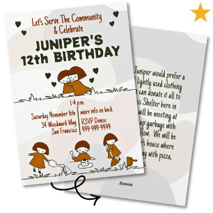 Cozy Cute Community Service Tween Birthday Invitation