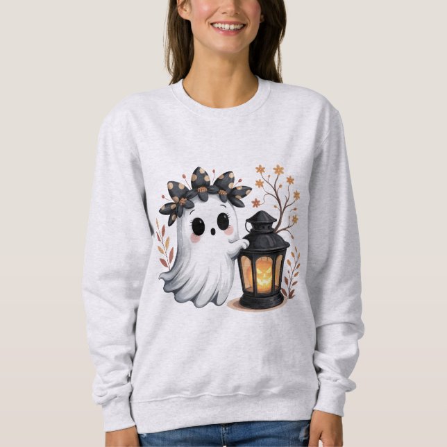 Cozy Cute Ghost Halloween Sweatshirt  (Front)