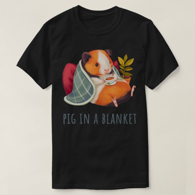 Cozy Cute Guinea Pig in a Blanket Drinking Tea or  T-Shirt (Design Front)