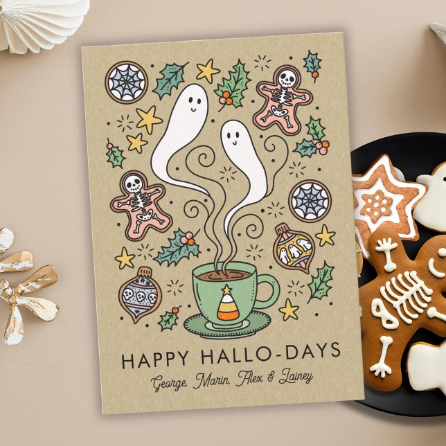 Cozy Cute Halloween Christmas 3 Photo Holiday Card (Creator Uploaded)