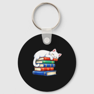 Cozy cute sleeping cat and books adorable bookworm keychain