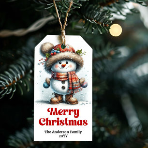 Cozy Cute Snowman Kids Christmas Gift Tag Editable