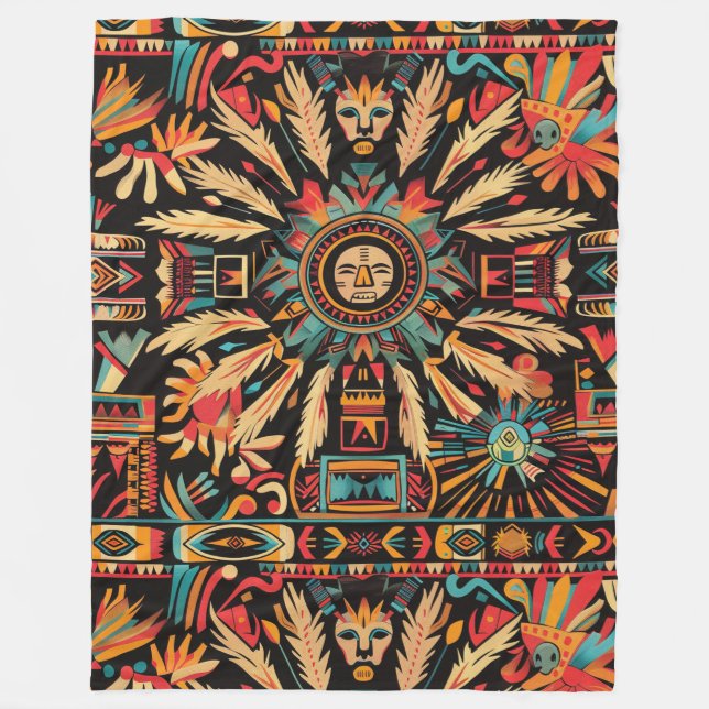 Cozy Cyan "Aztec Dream" Plush Fleece Blanket (Front)