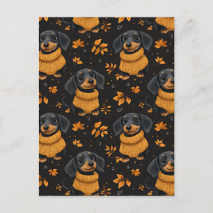 Cozy Dachshund Autumn Pattern - Dog Lovers Design Postcard