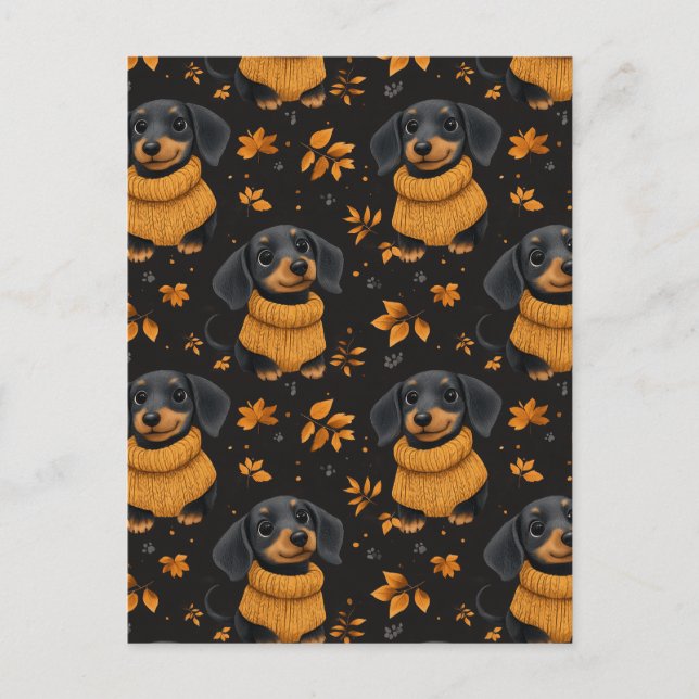 Cozy Dachshund Autumn Pattern - Dog Lovers Design Postcard (Front)