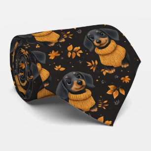 Cozy Dachshund Autumn Pattern - Dog Lovers Design Tie