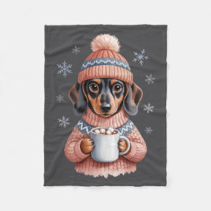 Cozy Dachshund Dog With Hot Cocoa Holiday Winter S Fleece Blanket