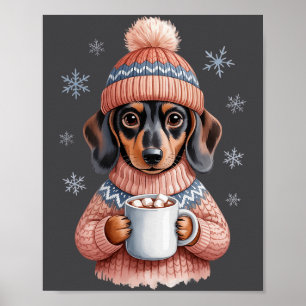 Cozy Dachshund Dog With Hot Cocoa Holiday Winter S Poster