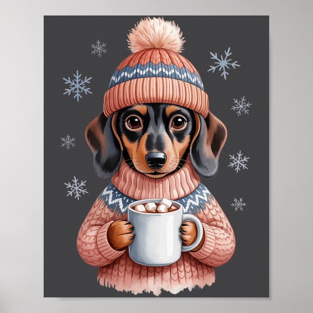 Cozy Dachshund Dog With Hot Cocoa Holiday Winter S Poster (Front)