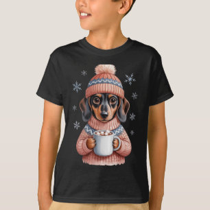 Cozy Dachshund Dog With Hot Cocoa Holiday Winter S T-Shirt