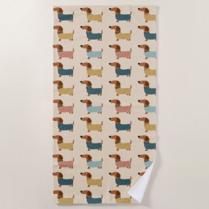 Cozy Dachshund Sweater Pattern Beach Towel