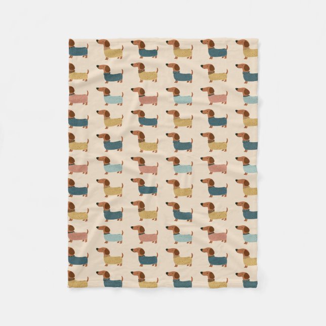 Cozy Dachshund Sweater Pattern Fleece Blanket (Front)