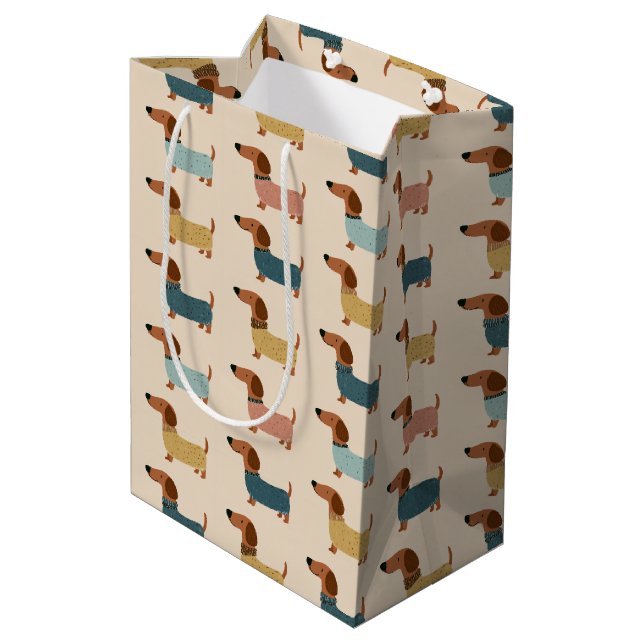 Cozy Dachshund Sweater Pattern Medium Gift Bag (Back Angled)