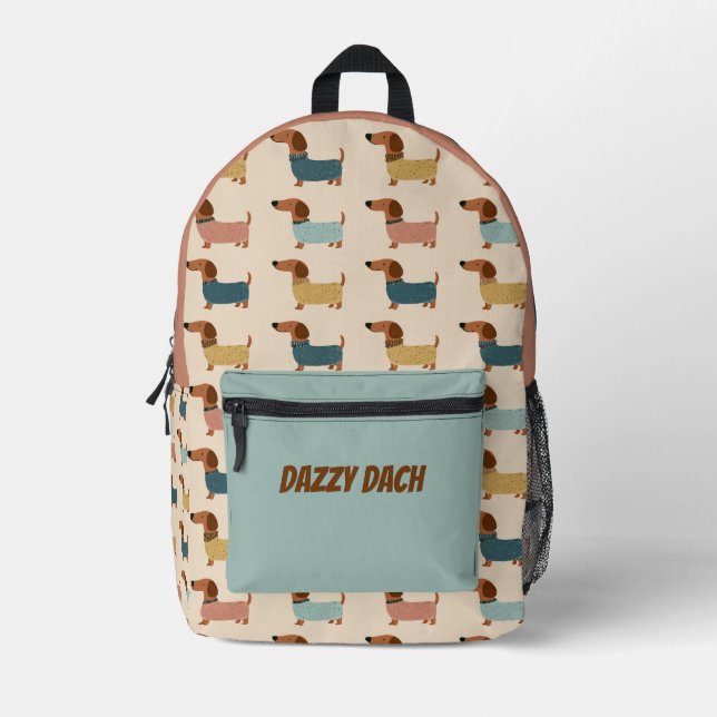Cozy Dachshund Sweater Pattern Printed Backpack (Front)
