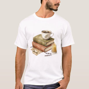 Cozy Dark Academia Books with Coffee Candle and Vi T-Shirt
