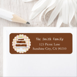 Cozy Dark Cocoa Brown Plaid Cake Return Address