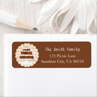 Cozy Dark Cocoa Brown Plaid Cake Return Address