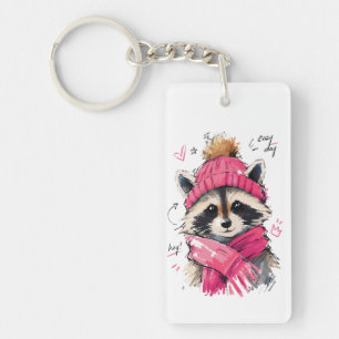 Cozy Day Cute Raccoon with Winter Hat & Scarf Keychain