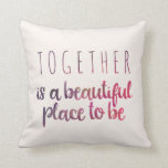 Cozy Diamond Pattern Throw Pillow<br><div class="desc">Cozy Diamond Pattern Throw Pillow by Orabella Prints.  Multicolored diamond pattern on the back.  The front reads "Together is a beautiful place to be" in modern,  fun fonts.  Ivory background.</div>