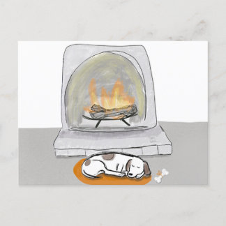 Cozy Dog by The Fireplace postcard
