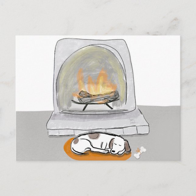 Cozy Dog by The Fireplace postcard (Front)