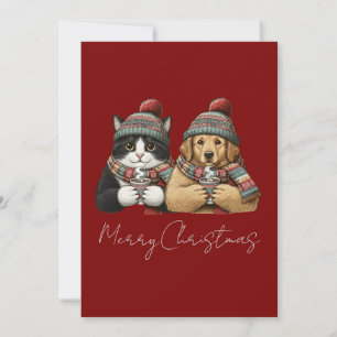 Cozy Dog & Cat Cocoa Holiday Card