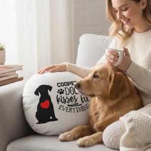 Cozy Dog Lover – Dog Kisses Fix Everything Round Pillow