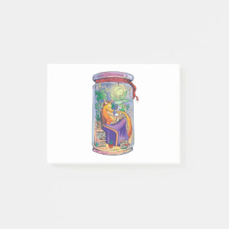 Cozy dragon reading books post-it notes