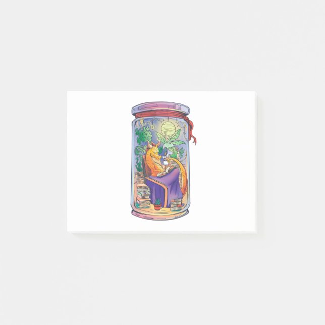 Cozy dragon reading books post-it notes (Front)