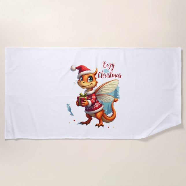 Cozy Dragonfly Christmas Beach Towel (Front)