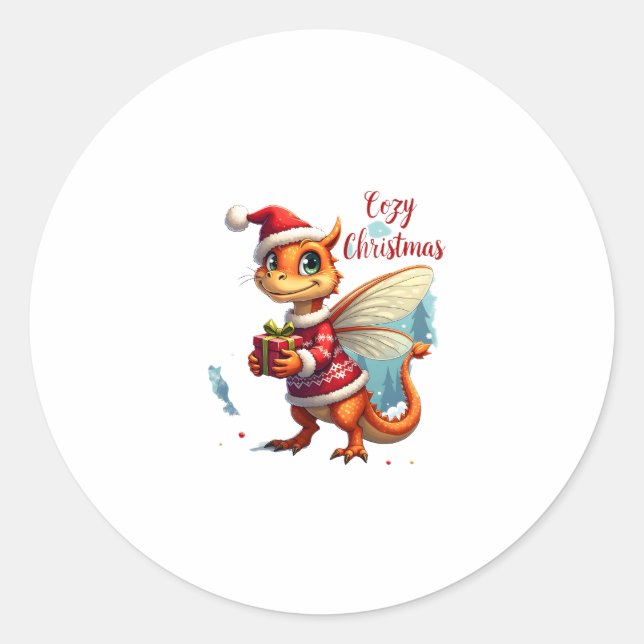 Cozy Dragonfly Christmas Classic Round Sticker (Front)