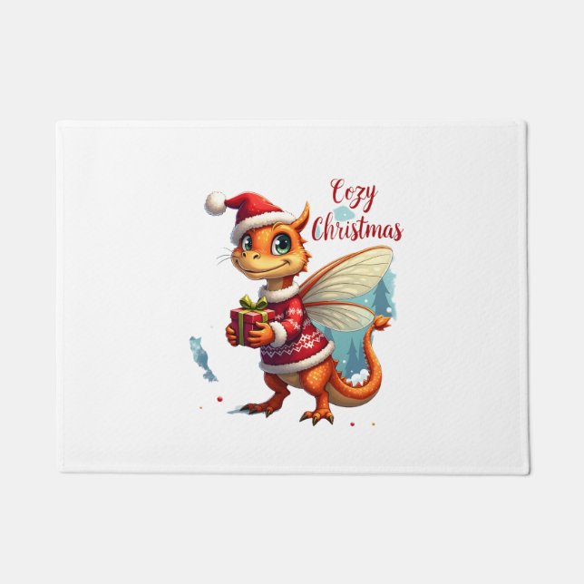 Cozy Dragonfly Christmas Doormat (Front)