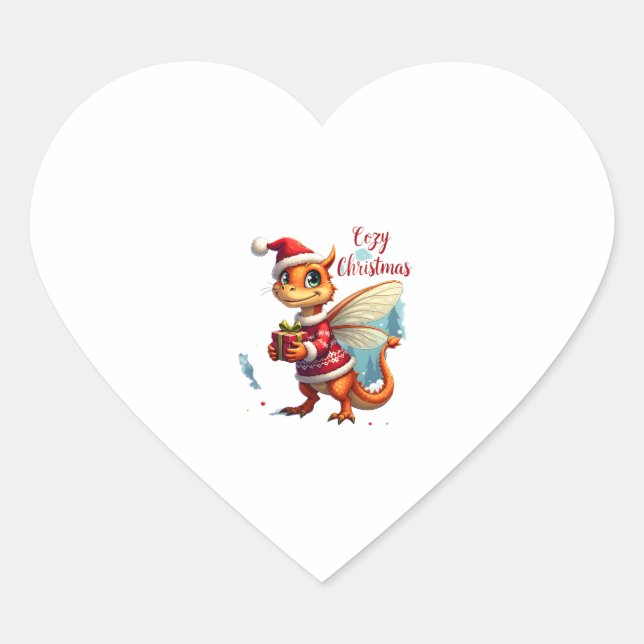 Cozy Dragonfly Christmas Heart Sticker (Front)