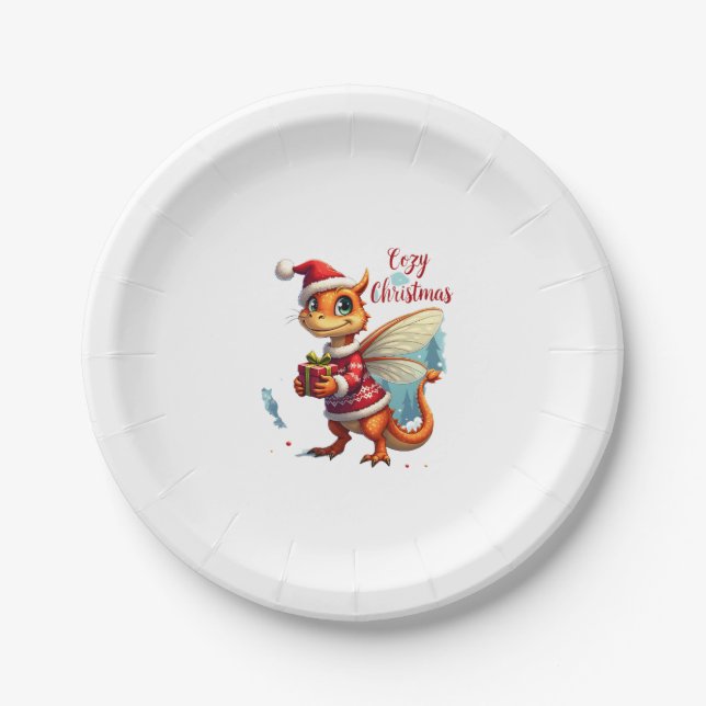 Cozy Dragonfly Christmas Paper Plate (Front)