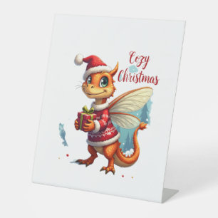 Cozy Dragonfly Christmas Pedestal Sign