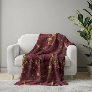 Cozy Elegant Luxury Burgundy Gold Marble Sherpa Blanket