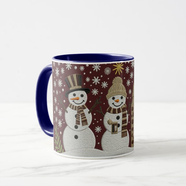Cozy Embroidered Snowman Winter Mug (Front Left)