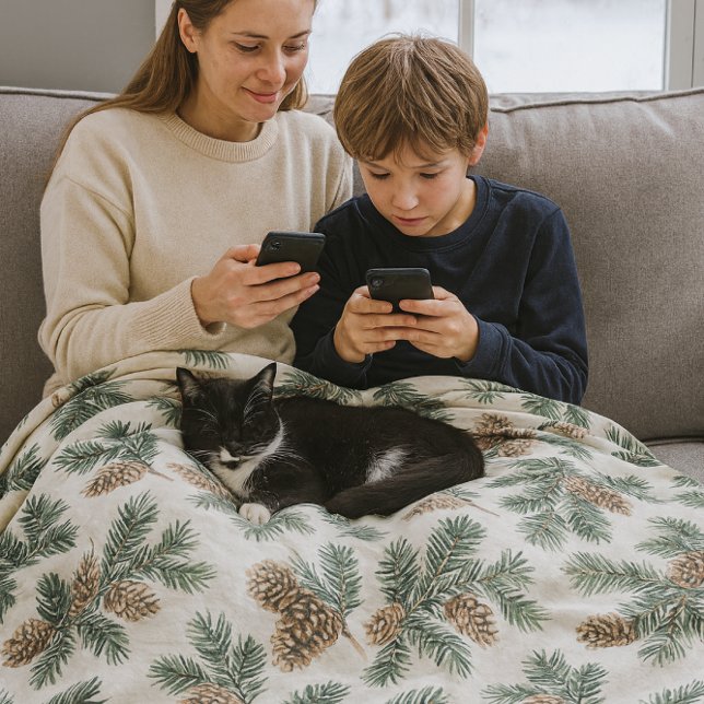 Cozy Evergreen and Pinecones  Fleece Blanket (Cozy and warm fleece blanket featuring pine branches and pinecones. )