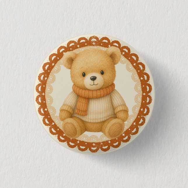 Cozy Fall Baby Shower | Neutral Cream & orange 1 Inch Round Button (Front)