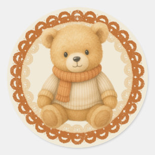 Cozy Fall Baby Shower   Neutral Cream & orange Classic Round Sticker