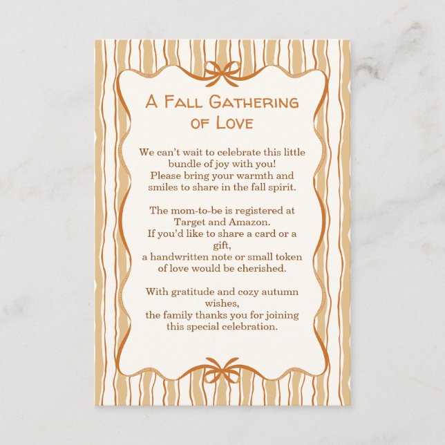 Cozy Fall Baby Shower | Neutral Cream & orange Enclosure Card (Front)